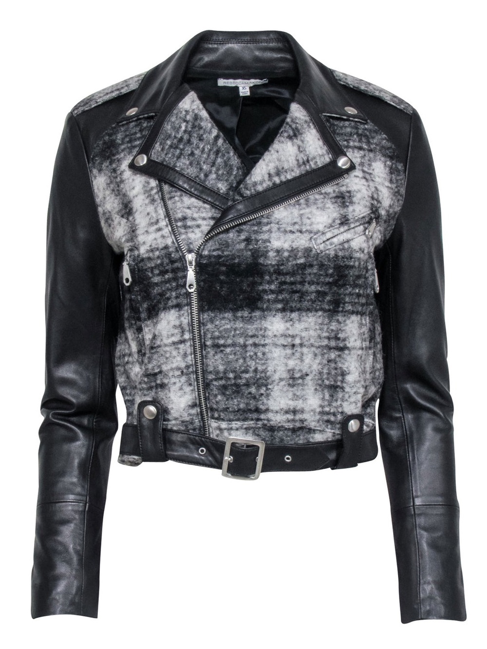 Rebecca Minkoff Mitchell Plaid Wool & Leather Moto Jacket - Picture 2 of 8